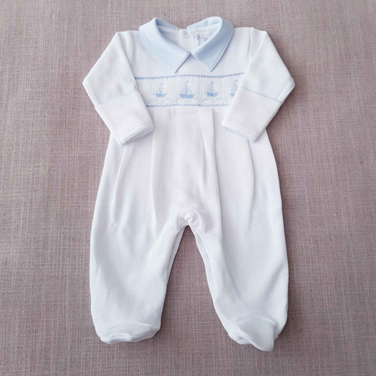 Enterito Veleros con cuello celeste Punto Inglés Blanco